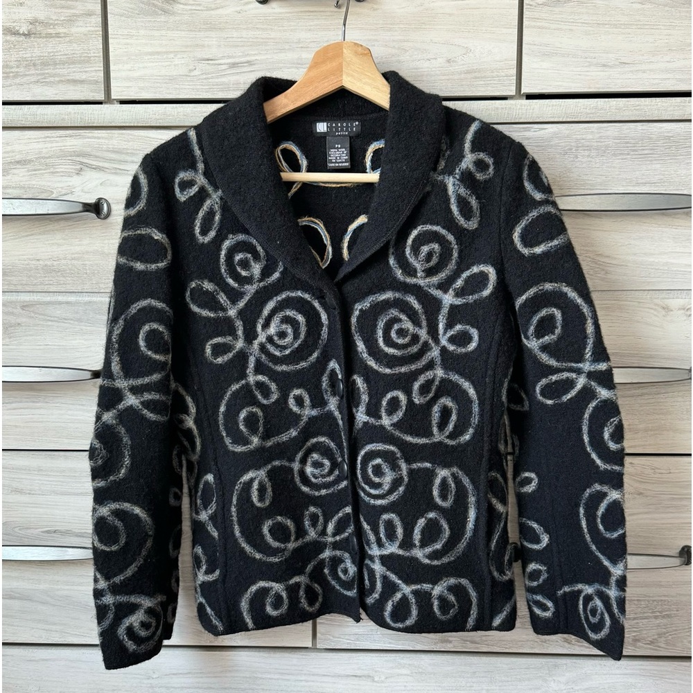 Super unique Carol Little cardigan blazers %100 wool with beautiful swirl design